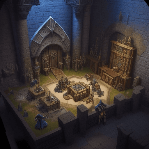 AI generated: fantasy Dungeon room, from above, topdown view, warhammer quest style.

