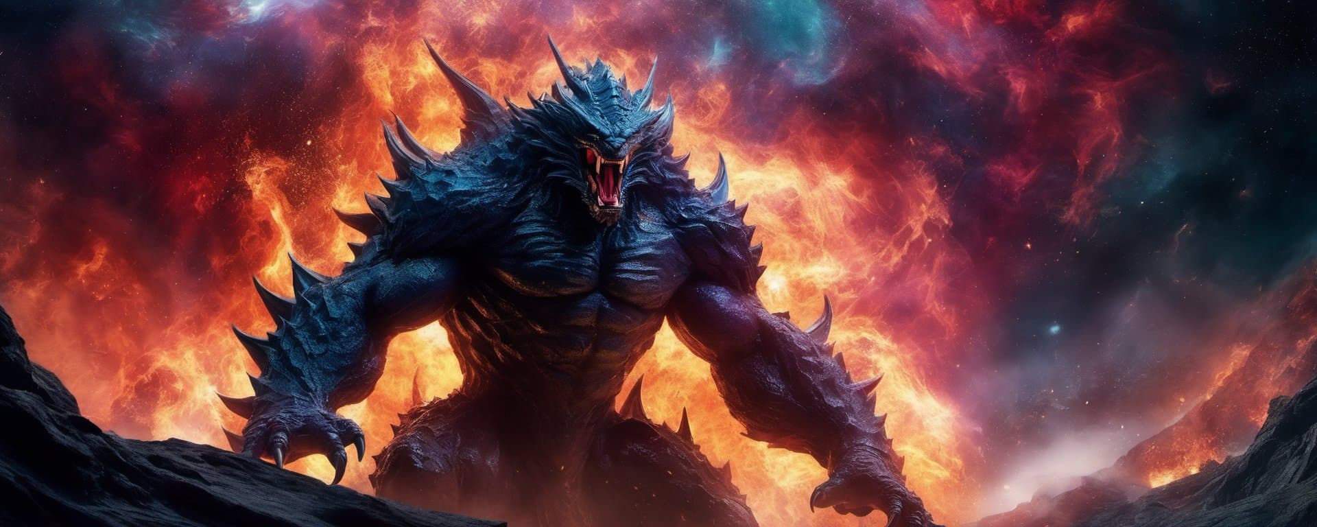 AI generated: An enraged monster incinerates everything in its path, unrestrained rage, unbridled anger, chaos aro...