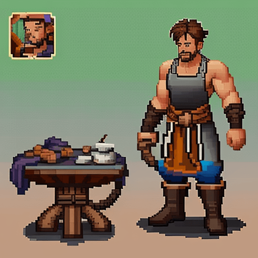AI generated: pixel art character of a blacksmith for a rpg video game