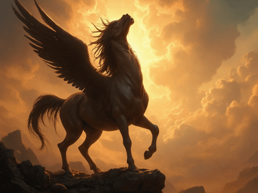 AI generated: Glorious pride lifts you high into crimson skies. Eyes can't see light of reality, less than God mor...