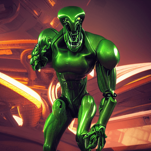 AI generated: high resolution photography of an alien, Character Design, robotic, full body, green, futuristic, hi...