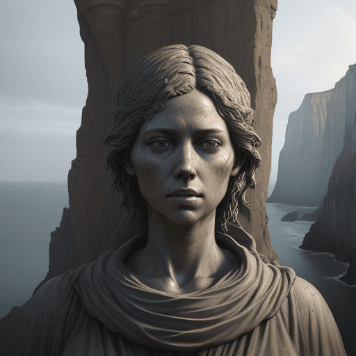 AI generated: art statue in cliffs, in the style of realistic hyper-detailed portraits, cryengine, detailed facial...