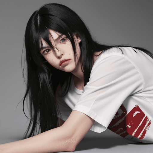 AI generated: 1boy, attractive, red_pupils, black_hair, long_hair, messy_hair, bangs, hair_between_eyes, stubble, ...