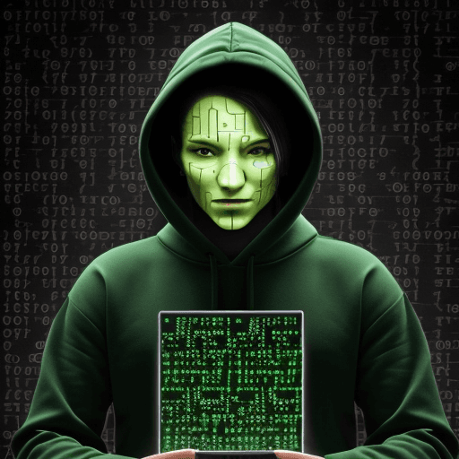 AI generated: high quality, 8K Ultra HD, Imagine a vibrant canvas illuminated by a cascade of green binary code, f...