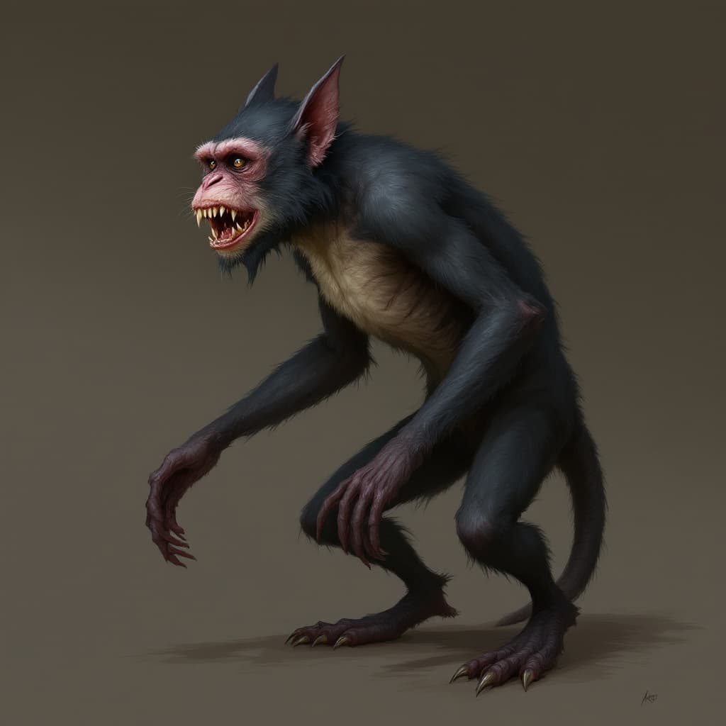 AI generated: Generate a creature that is a hybrid of a humanoid and a primate, specifically a mix of a monkey and...