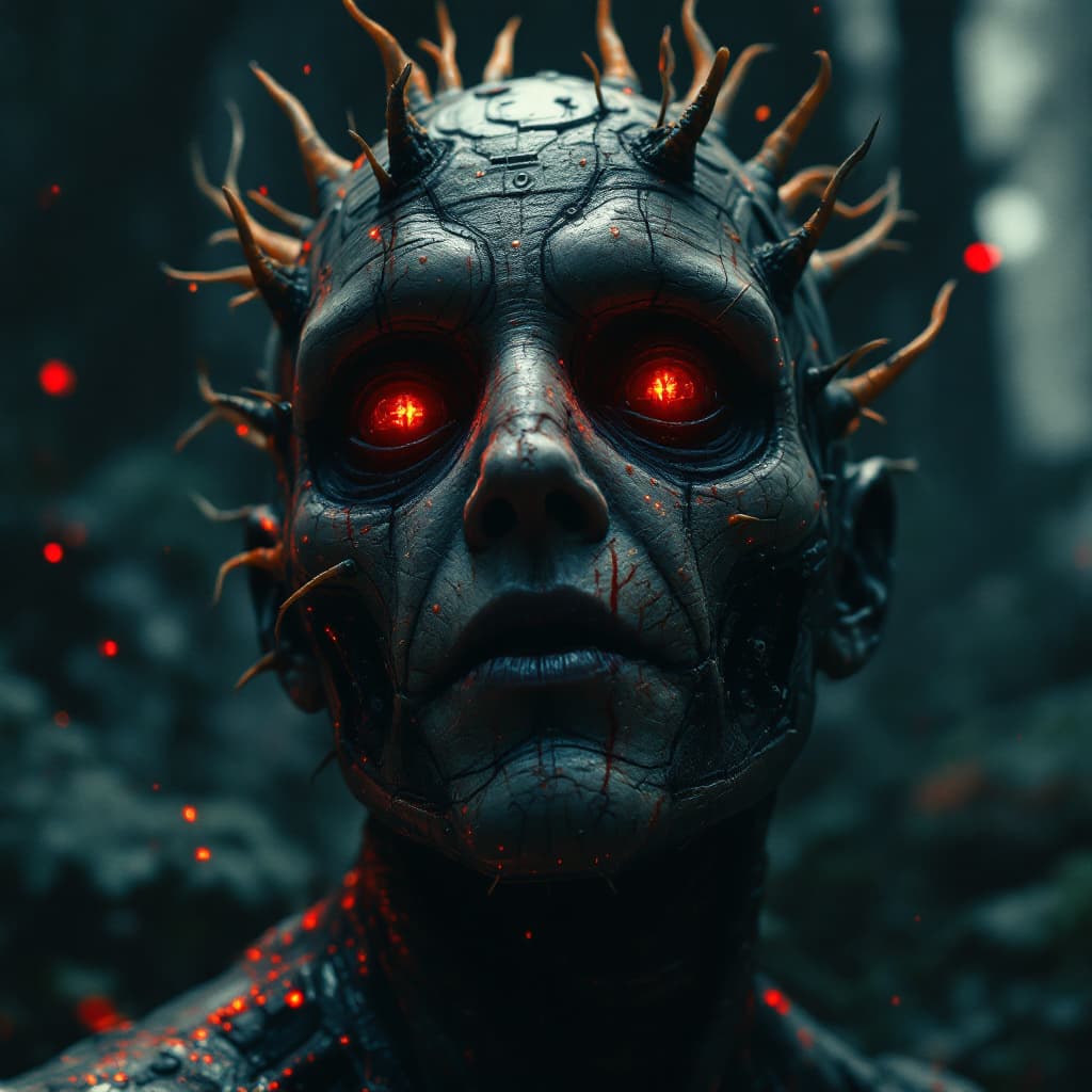 AI generated: horrible face, uncanny valley 8k, HD, nanites, volumetric lighting