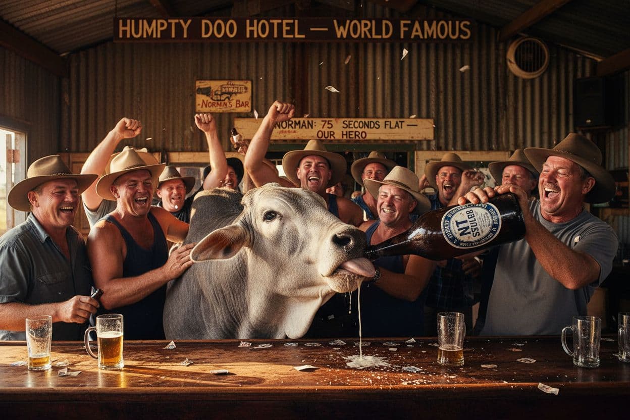 AI generated: Realistic Photography, best wildlife photographer in the world at Humpty Doo Hotel.  A TRUE story, o...