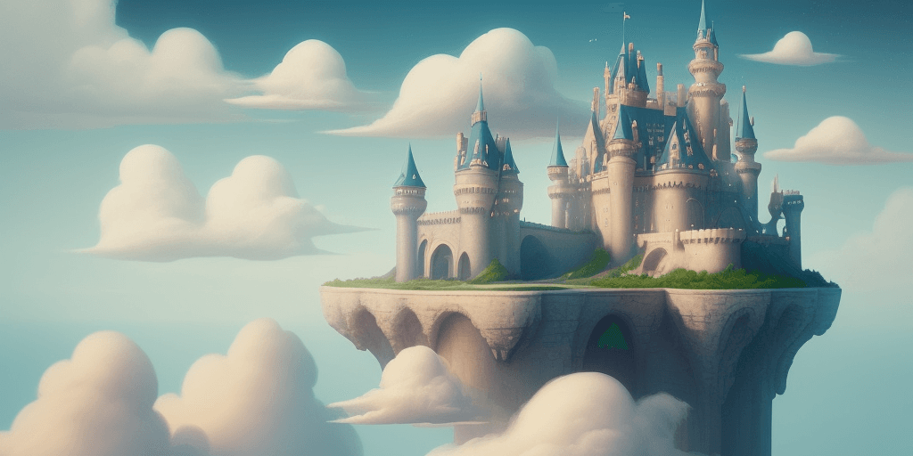 AI generated: UI/UX, pinterest, web 3D illustration, imaginative person, creating with fantasy scene, clouds, cast...