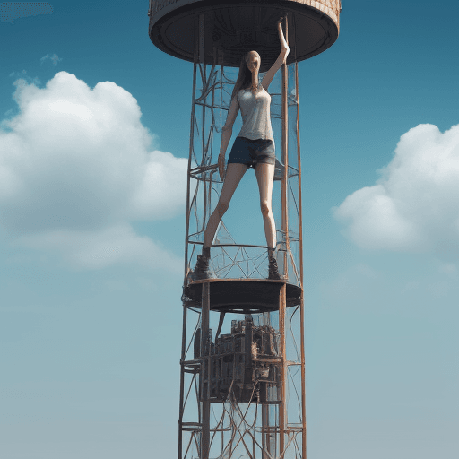 AI generated: Tall girl higher than all people, 4 k, ultra HD 