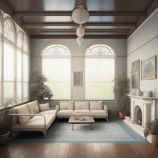 AI generated: PromptHeroHigh resolution photography interior design, dreamy sunken living room conversation pit, w...