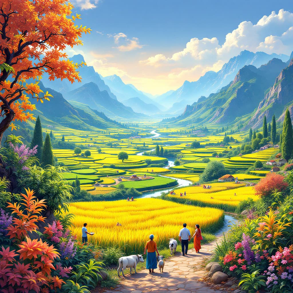 AI generated: Poster with the theme of culinary adventure. Creamy vegetation in the background forms mountains, ri...