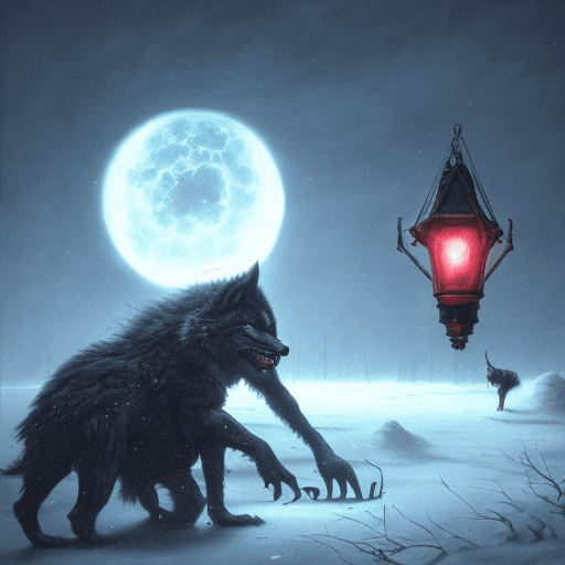 AI generated: Starvation black monster wolves with red eyes, fight in the ice age Scenery, : concept art::1 cyberp...