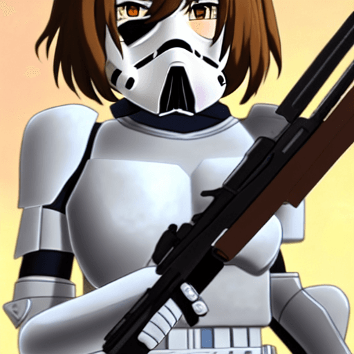 AI generated: girls und panzer, 2d, nishizumi miho, clone trooper armor, white and blue markings, short brown hair...