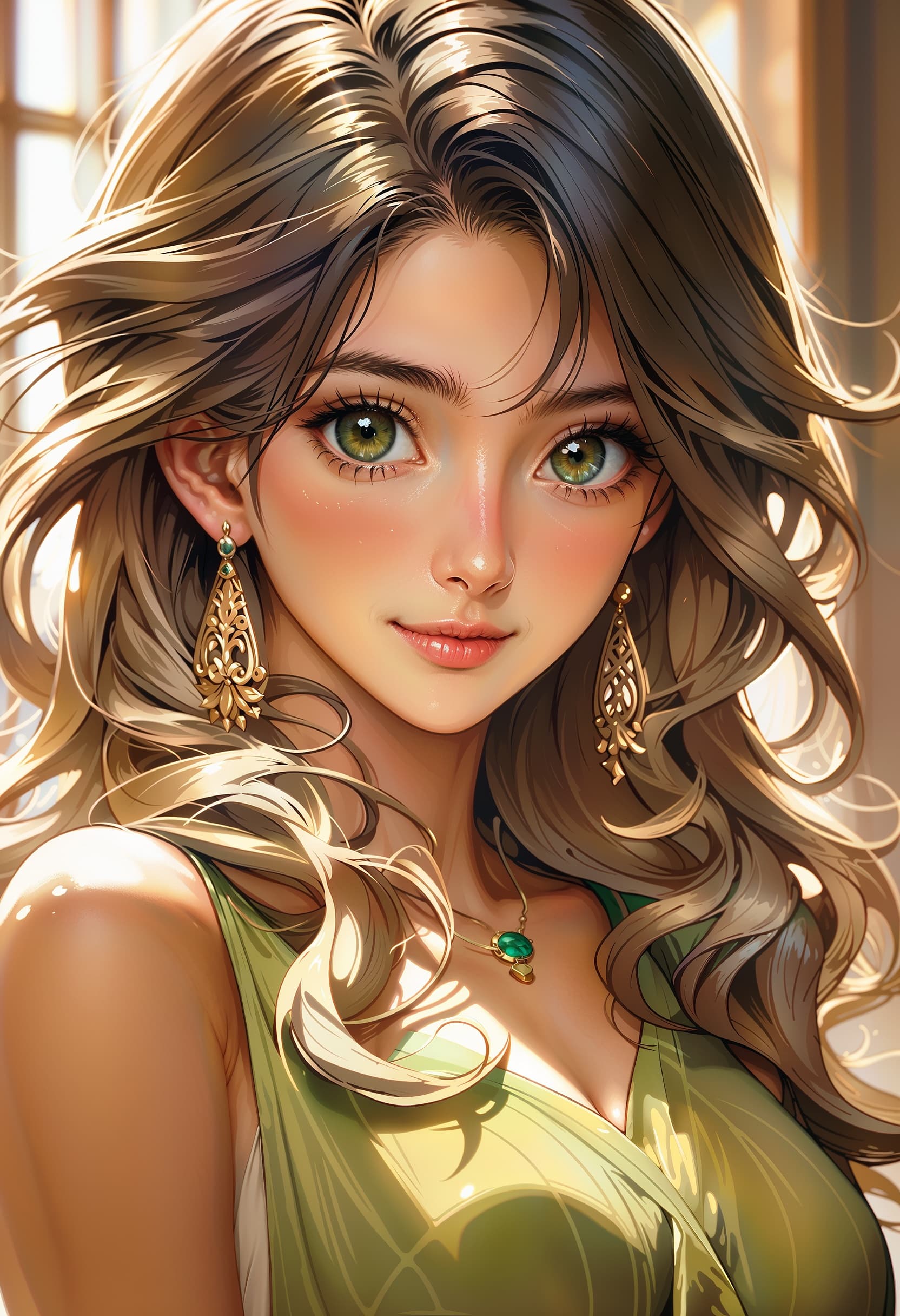 AI generated: A close-up anime-style portrait of Leni Loud, a cheerful girl with long blonde hair and black eyes, ...