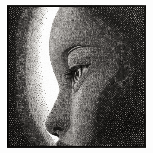 AI generated: fine detailed pointillism painting + low-angle view, 