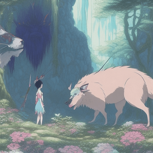 AI generated: anime, hand-drawn and cel animation techniques, princess mononoke, natural design, beautifully rende...
