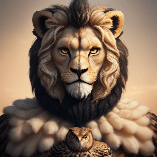 AI generated: Human with lion face and owl body, empersionism, 4k