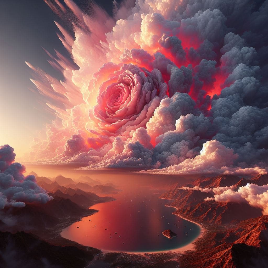 AI generated: The sky split , and it became a rose like paint . hyper-realistic 3D image using advanced techniques...