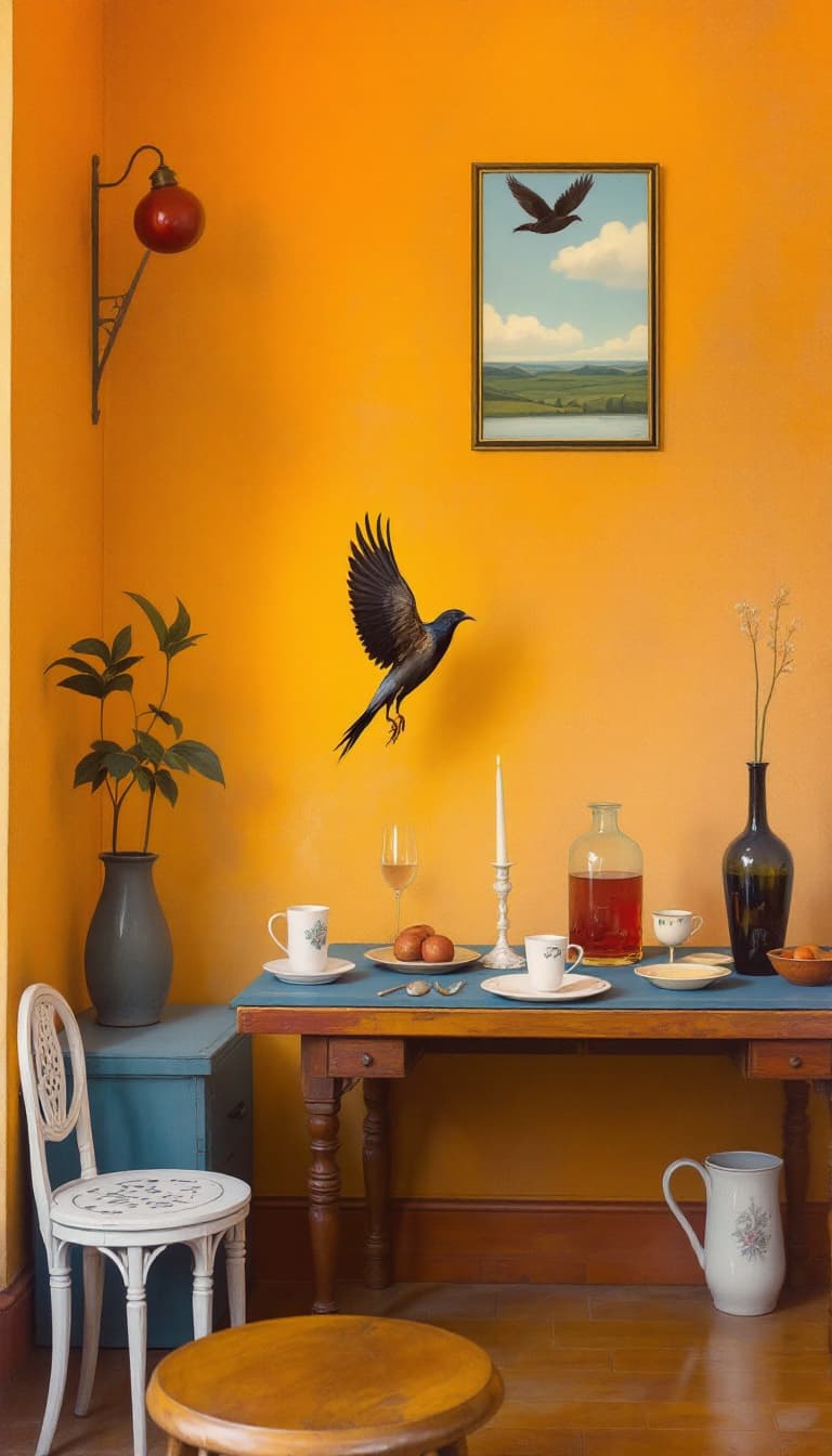 AI generated: a surrealist painting by René Magritte of a simple still life reveals his startling ability to use e...