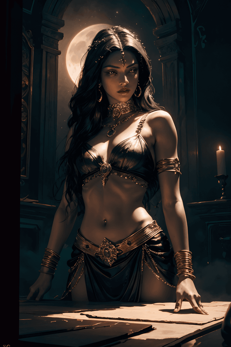 AI generated: queen of the damned, night, moonlight, (((masterpiece:1 0))), (hyperrealism:1 5), High Detail RAW co...
