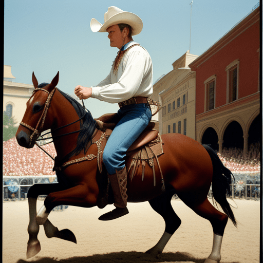 AI generated: an amateur cowboy riding a bucking horse at a Catholic procession, in the style of photo taken with ...