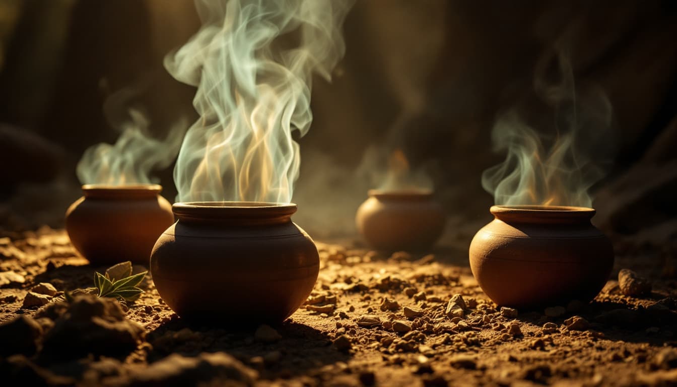 AI generated: The scent of burning sage rising from clay pots, purifying the space.
. Native Americans are gathere...