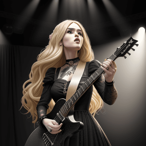 AI generated: Funko figure of a rock singer, female, called JESSICA, wearing a black long dress with flowers, sing...