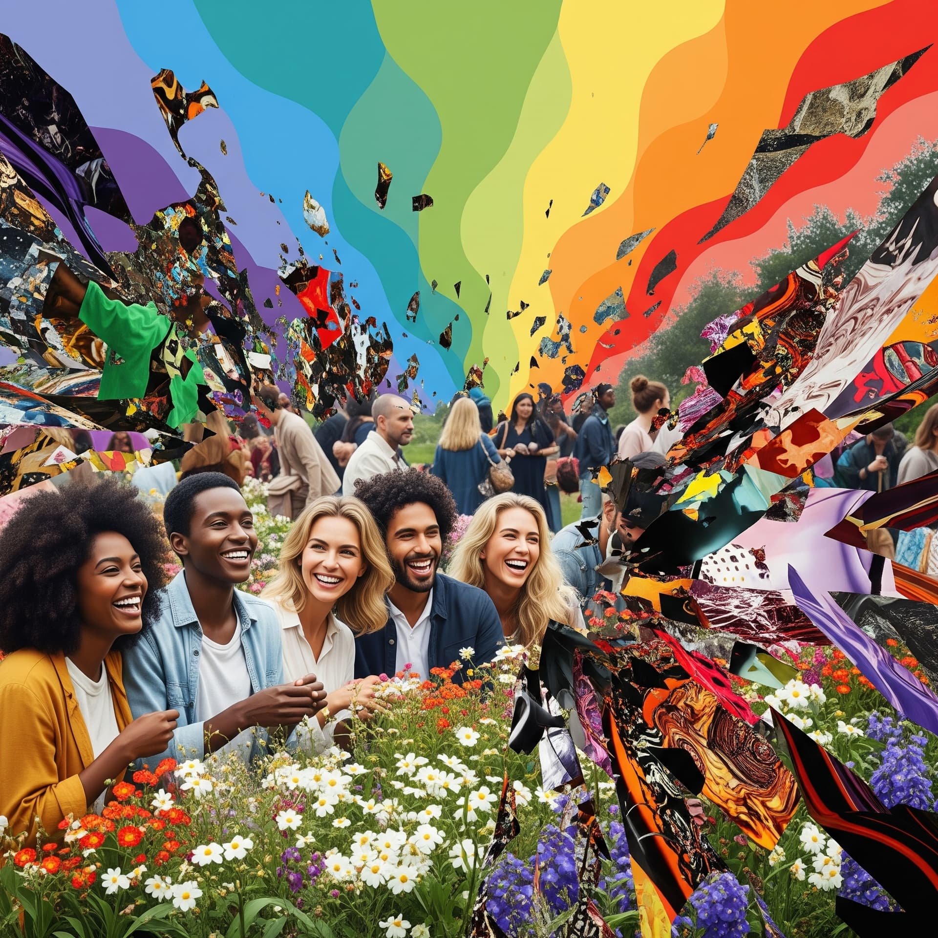 AI generated: An image that combines elements from the following descriptions: a diverse group of people smiling i...