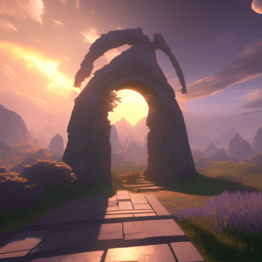 AI generated: Portrait of a fantasy portal to the future, dramatic light, faded sunrise, cinematic lighting, shatt...