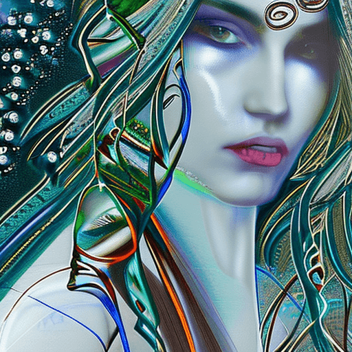 AI generated: 1woman,beautiful,long hair,gold lining,veil, by Minjae Lee, Carne Griffiths, Emily Kell, Steve McCur...