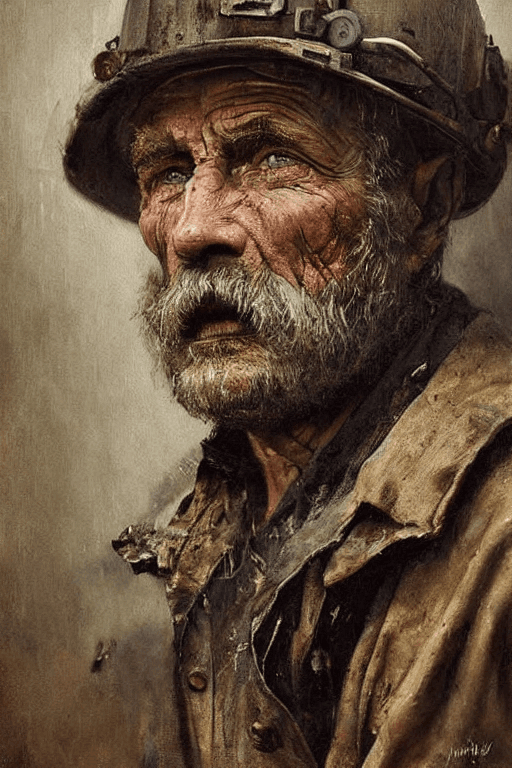 AI generated: a portrait of an old coal miner in 19th century, beautiful painting with highly detailed face by gre...