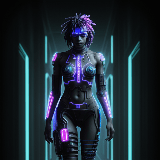 AI generated: blacklightfractalneonholofluid cyberpunk character