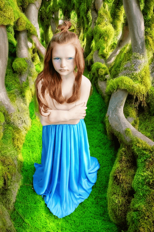 AI generated: ((portrait of young girl  with big breast)), (best friends for life),(long floating hair), {blue eye...