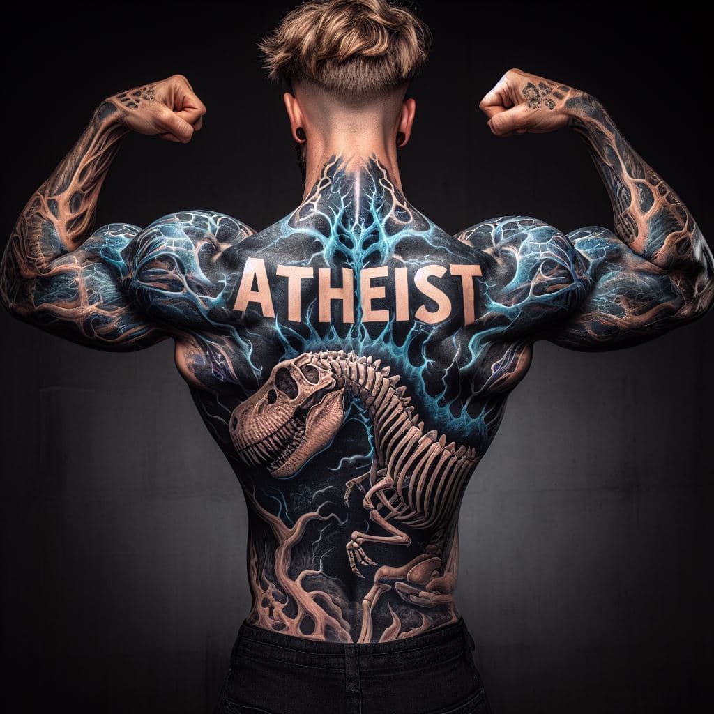 AI generated: an amazingly awesome professional masterpiece one of a kind unique ATHEIST TATTOO with the most fant...