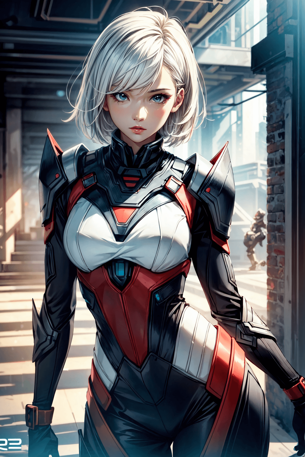 AI generated: (1girl, full body), action scene, dynamic pose, Beautiful Korean woman, kpop idol, wearing Mass Effe...