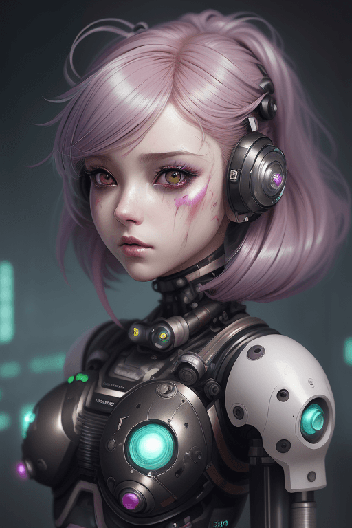 AI generated: a cute android princess girl, dystopian, cybernetic enhancements, makeup, pretty soft cute feminine,...