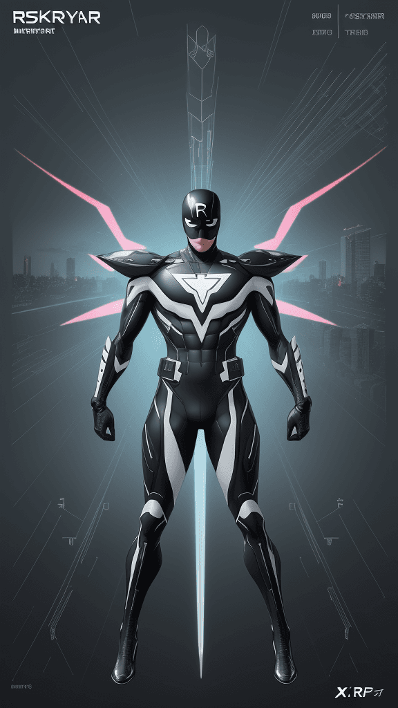 AI generated: rfktrstyle  The Skyward Soarer in battle mode, digital hero art with mono colored notes, slick bold ...