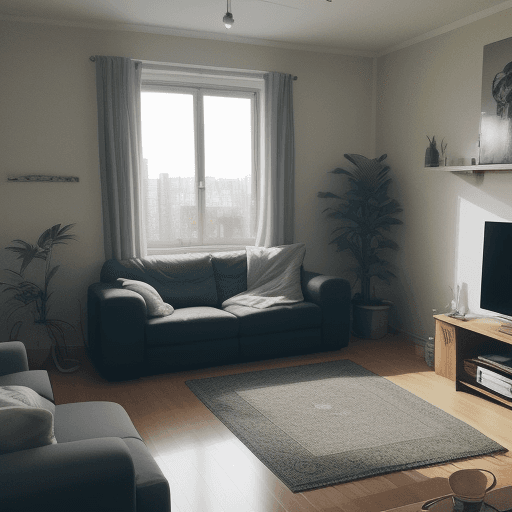 AI generated: photograph, living room to relax my mind and eyes after day so hard in work  