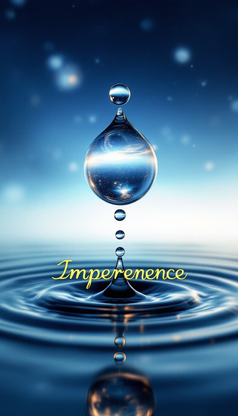 AI generated: A hyper-realistic close-up of a single water droplet suspended in midair, reflecting an entire unive...