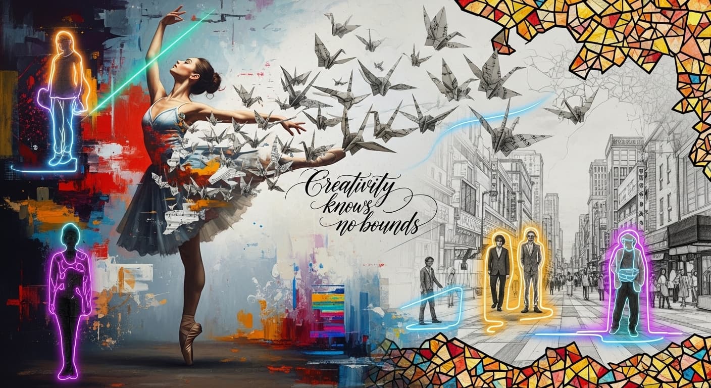 AI generated: art forms collide creating a masterpiece, a representation of boundless creativity  