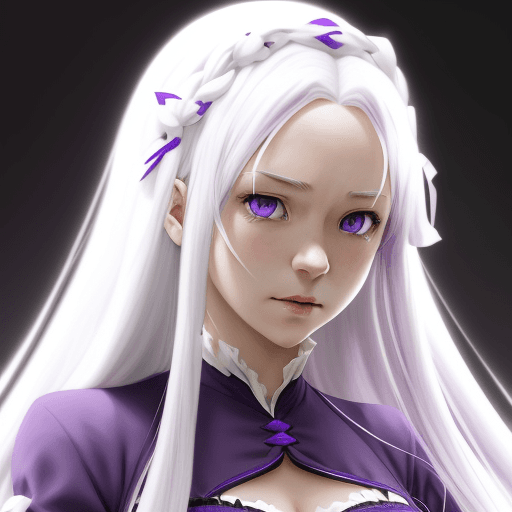 AI generated: emilia, re:zero, long hair, white hair, purple eyes, facing, best quality, highres, ultra-detailed