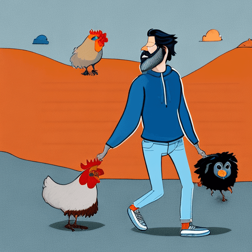 AI generated: a man, 3 mm dark hair, 3 mm dark beard, a blue sweat-shirt, a blue jeans, a dark headphone. The man ...