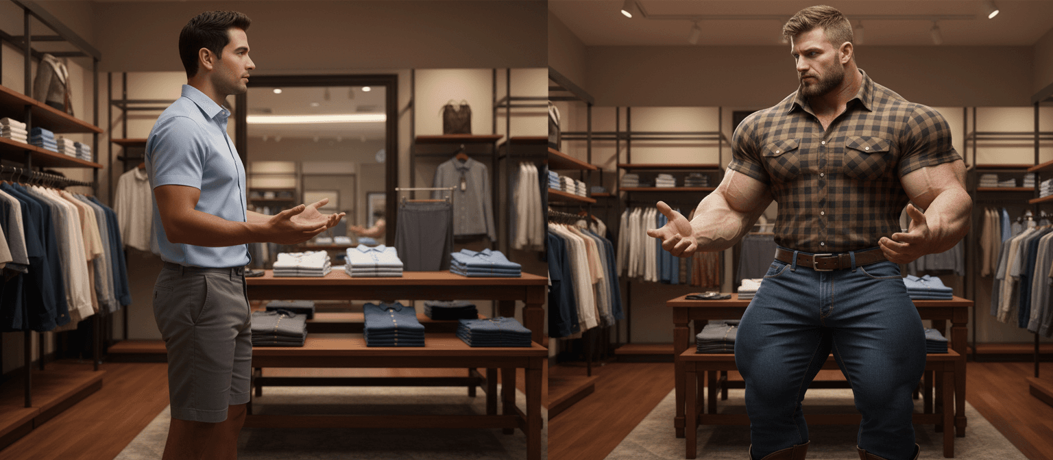 AI generated: the bodybuilder is 6'4" tall, he has huge muscular shoulders and extra huge muscular legs. He is wea...