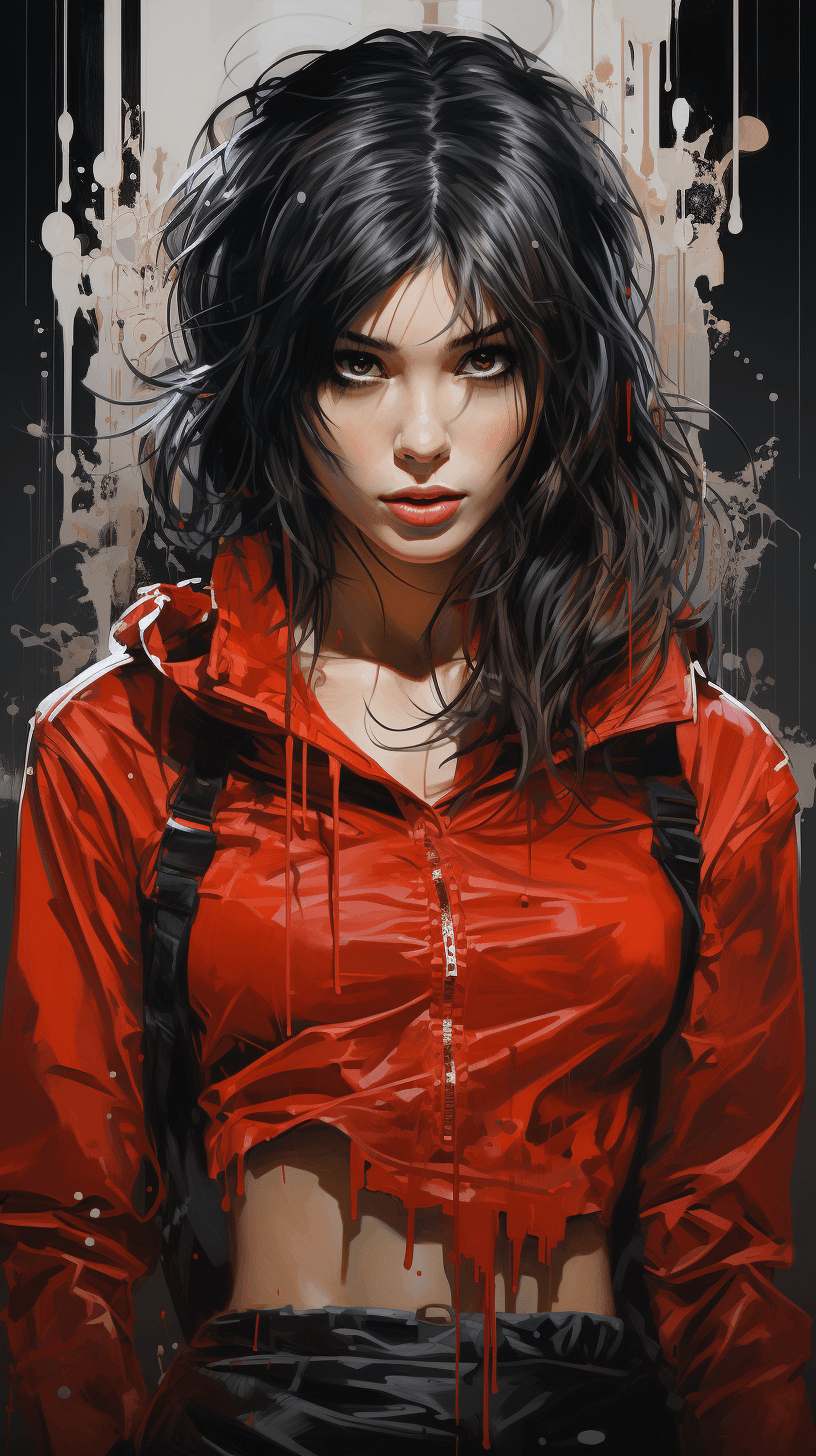 AI generated: poster of women in black and red and a woman in red shirt, in the style of modern ink painting, cybe...