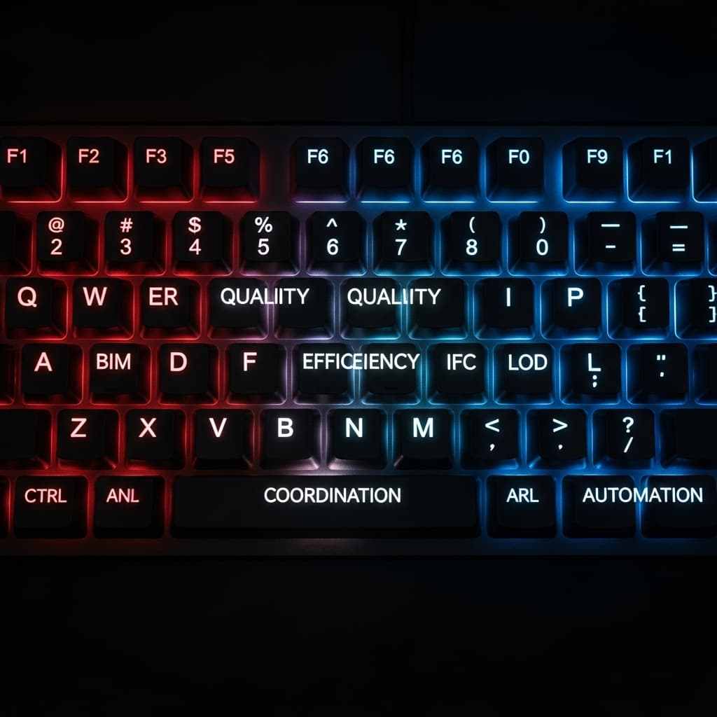 AI generated: Hyper-realistic front view of a full computer keyboard with soft RGB backlight. Some keys glow brigh...