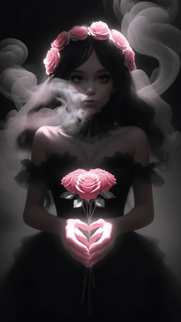 AI generated: closeup,(((bouquet of roses, heart-shaped pink smoke,))),(((sticker art))),(((naturally interacting ...