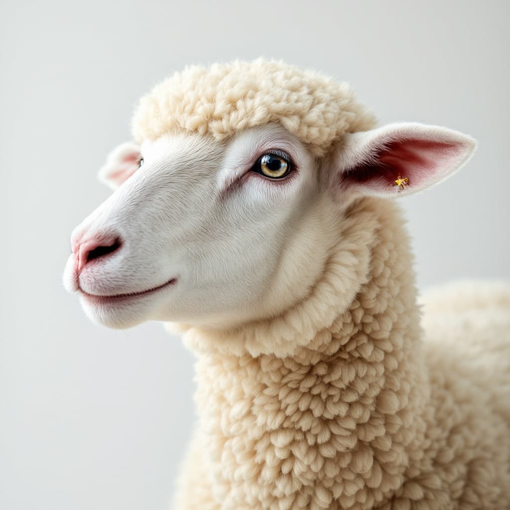 AI generated: photo close up, studio portrait, shaved  sheep,