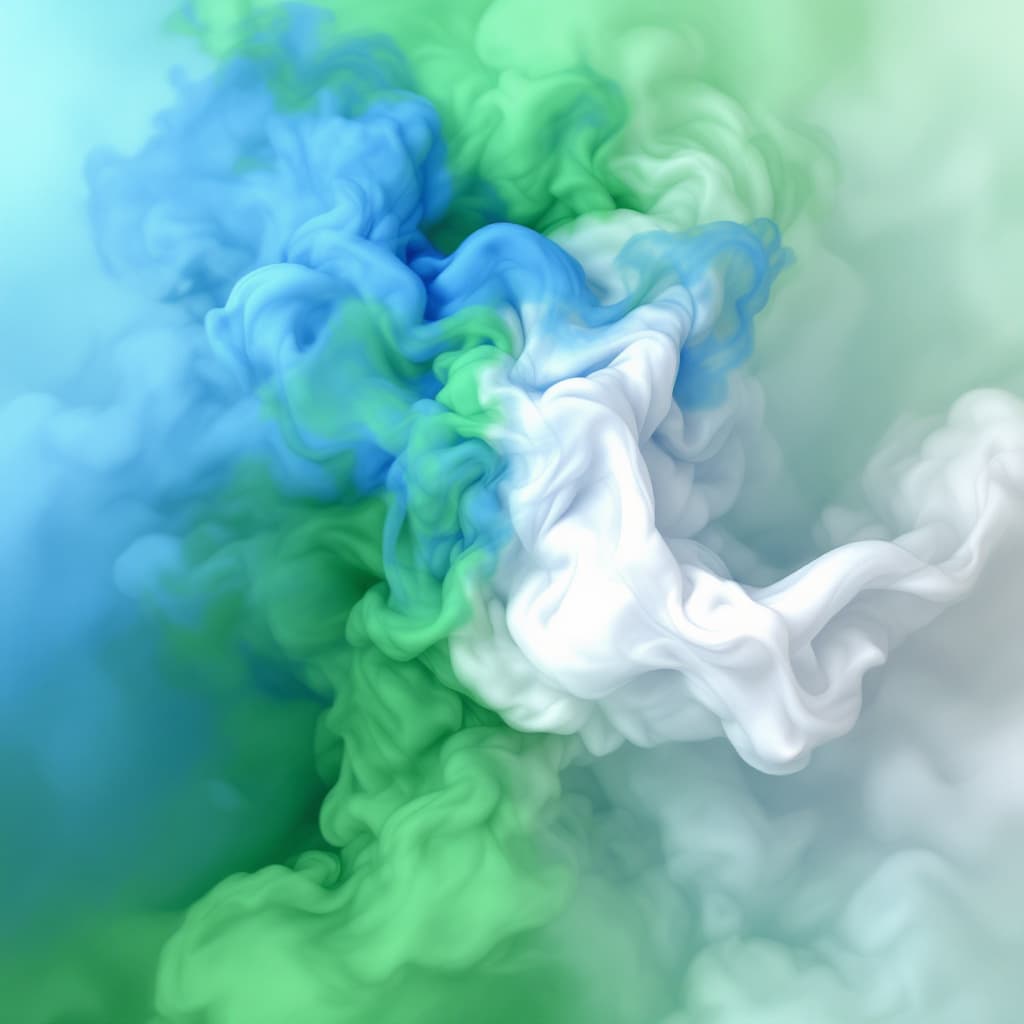 AI generated: Sierra Leone green , White and blue flag in pastel style paint with smoke effect 