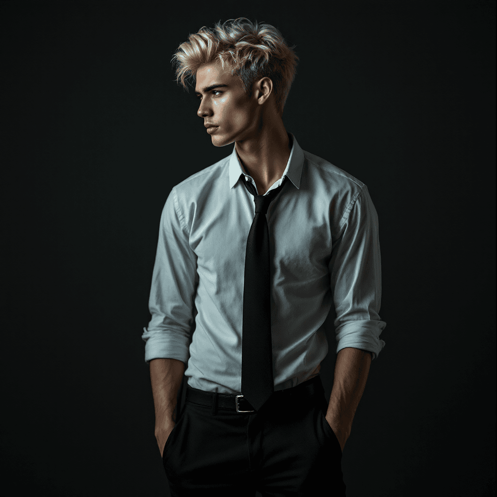 AI generated: Full-body photography, profile view of a dangerously handsome young male Instagram model (19 years o...