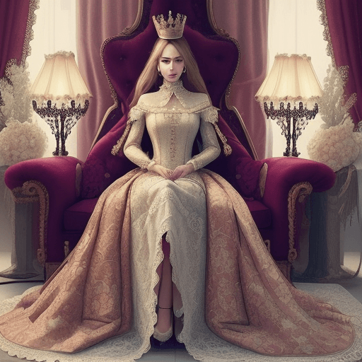 AI generated: (royal, woman, highly detailed clothes adorned with laces and floral elements, luxurious laces) , re...